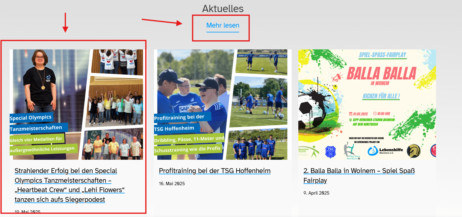 Screenshot von der Navigation Aktuelles